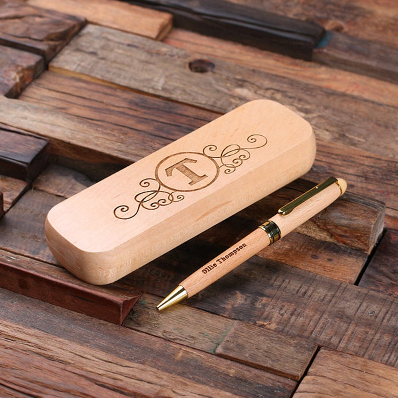 Personalized Wood Desktop Pen Set Engraved and Monogrammed Corporate Promotional Gift 025331 image 3
