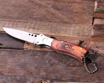 Personalized Wood Engraved Monogrammed Pocket Knife with Gift Box Groomsmen, Father's Day Gift For Men (024916)