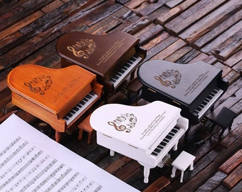 Black, White, Brown Piano Music and Jewlery Box Customized Engraved Wood Miniature Monogrammed Baby Piano Holiday Gift Personalized