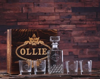 Whiskey Decanter Bottle with Wood Box