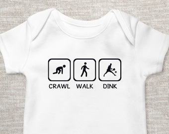 Crawl Walk Dink, Pickleball Onesies® Brand Bodysuits, Gift for Pickle Ball Player, Funny Shopping Onesie®, Present for Pickleball Fan