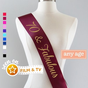 70 & Fabulous Sash | 70th Birthday Sash 70th Birthday Party 70th Birthday Gift Idea Women Custom Sash Cheers to 70 Years Young Sensational