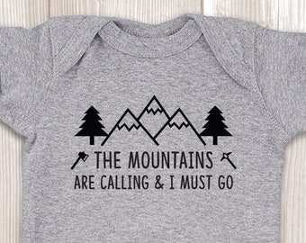 The Mountains Are Calling And I Must Go ONESIES ® Brand Bodysuits Baby Shower Gift Inspirational Quote John Muir Travel Shirt, Kids Shirts