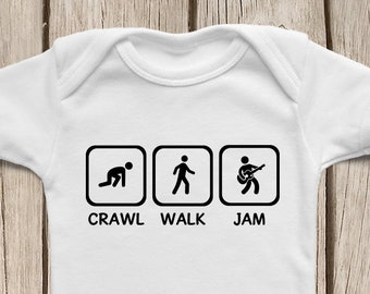 Crawl Walk Jam Guitar ONESIES ® Brand Bodysuits Baby Bodysuit or Baby T-Shirt Rockstar Baby Shirt Rocker Baby Guitar Baby Shower