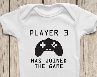 Player 3 Has Joined the Game ONESIES ® Brand Bodysuits Baby Bodysuit or Baby T-Shirt Newborn Coming Home Outfit Baby Shower Gift