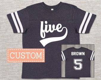 5th Birthday Shirt Boy Girl 5th Birthday Outfit Fifth Birthday Gift Sports Birthday Party Football Jersey Shirt Personalized Birthday Shirt