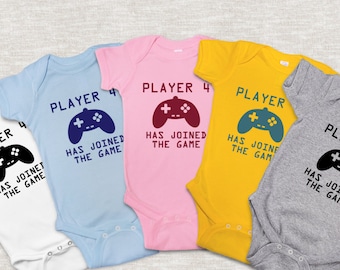 Player 4 Has Joined the Game ONESIES ® Brand Bodysuits Baby Bodysuit or Baby T-Shirt Newborn Coming Home Outfit Baby Shower Gift