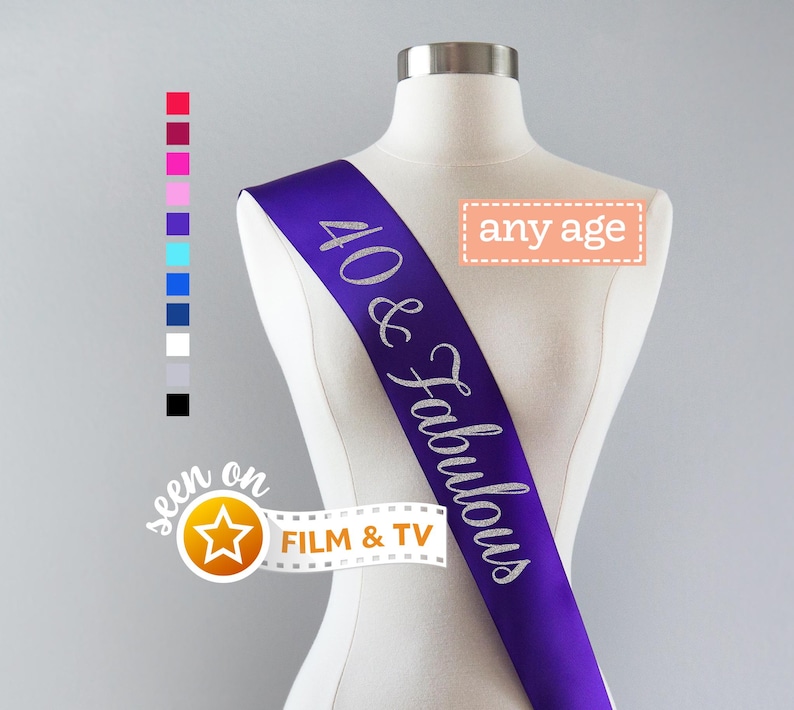 40 & Fabulous Sash | 40th Birthday Sash 40th Birthday Party 40th Birthday Gift Idea Women Custom Sash Cheers to 40 Years Young Sensational Purple/Silver Glitte