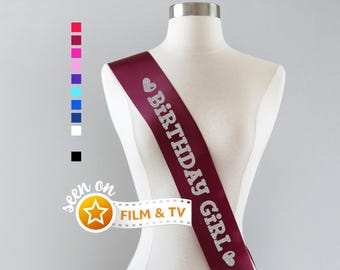 Birthday Girl Sash, Double Faced Satin, Glitter Lettering, Seen on Film & TV