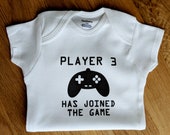 Gifts for Gamers Player 3 Has Joined the Game ONESIES ® Brand Bodysuits Baby Bodysuit or T-Shirt Newborn Coming Home Outfit Baby Shower Gift