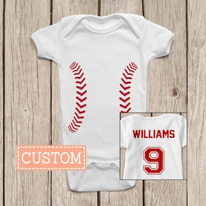 Baseball ONESIES ® Brand Baby Bodysuits Personalized with Name and Number on the Back or Baby T-Shirt Custom Baseball Shirt