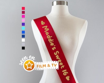 Custom Sweet 16 Sash, Personalized Sweet Sixteen Party Sash, 16th Birthday Sash, Custom Birthday Sash, Quinceanera Glitter Party Sash