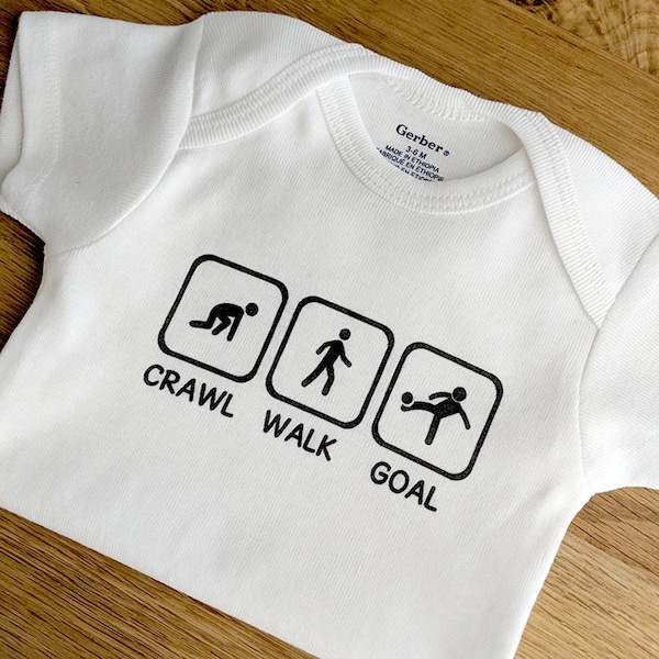 Soccer Fan, Crawl Walk Goal Soccer ONESIES ® Brand Bodysuits Baby Bodysuit or Baby T-Shirt Soccer Baby Shower Soccer Shirt Cute Baby Clothes