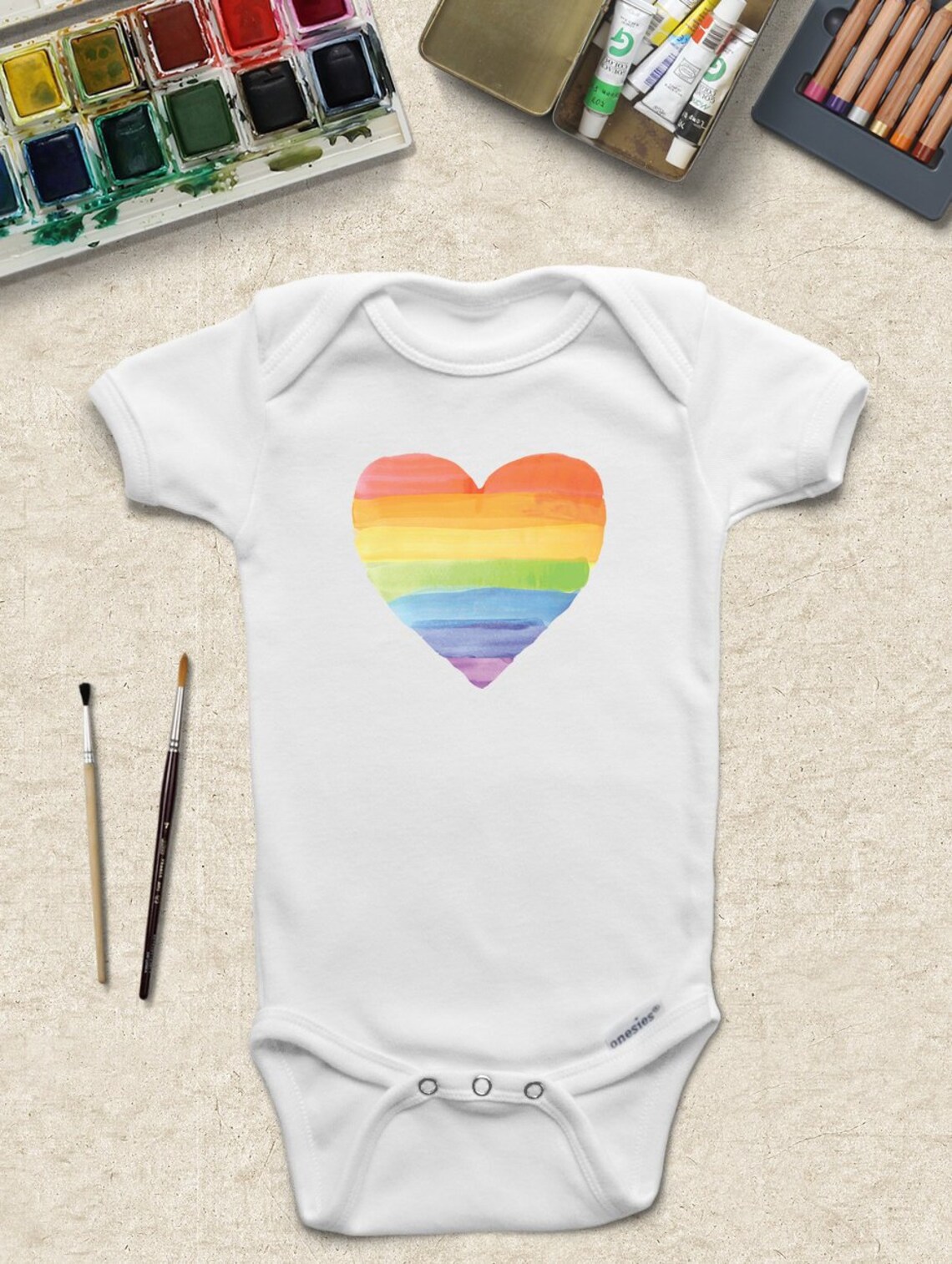 Watercolor Rainbow Heart ONESIES ® Gay Pride Onesie LGBT | Etsy