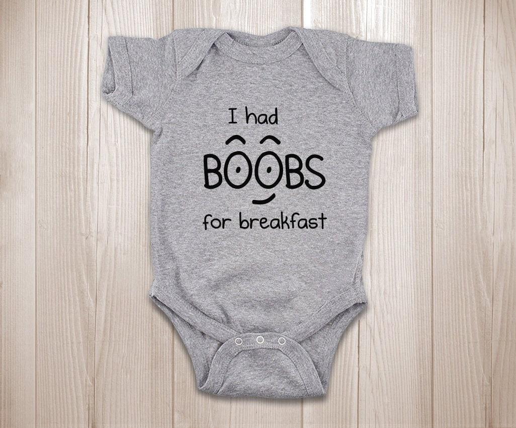 VRW I had boobs for breakfast Onesie Romper Bodysuit 3-6months, Grey Blue VRW I had boobs for breakfast Onesie Romper Bodysuit 3-6months, Grey Blue
