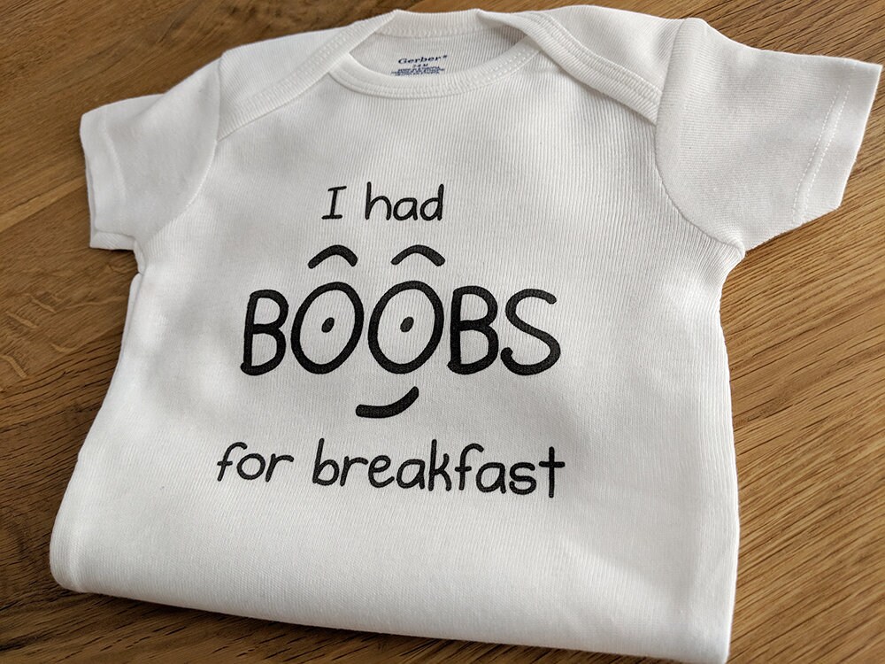 VRW I had boobs for breakfast Onesie Romper Bodysuit 3-6months, Grey Blue VRW I had boobs for breakfast Onesie Romper Bodysuit 3-6months, Grey Blue