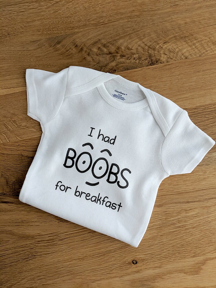 VRW I had boobs for breakfast Onesie Romper Bodysuit 3-6months, Grey Blue VRW I had boobs for breakfast Onesie Romper Bodysuit 3-6months, Grey Blue