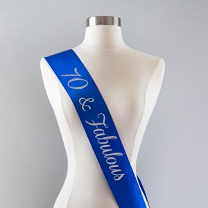 70 & Fabulous Sash | 70th Birthday Sash 70th Birthday Party 70th Birthday Gift Idea Women Custom Sash Cheers to 70 Years Young Sensational Royal Blue/Silver Gl