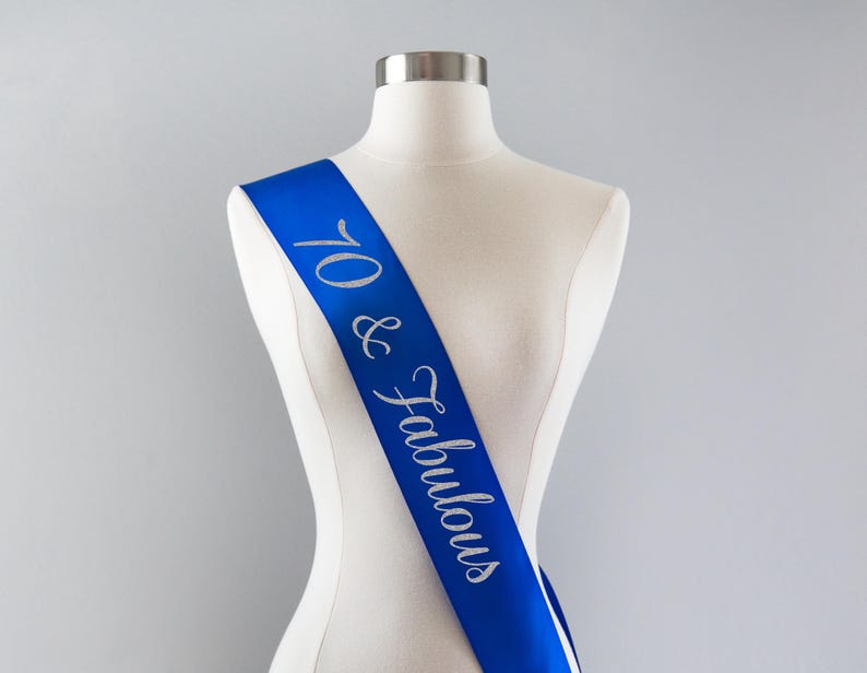 70 & Fabulous Sash | 70th Birthday Sash 70th Birthday Party 70th Birthday Gift Idea Women Custom Sash Cheers to 70 Years Young Sensational Royal Blue/Silver Gl
