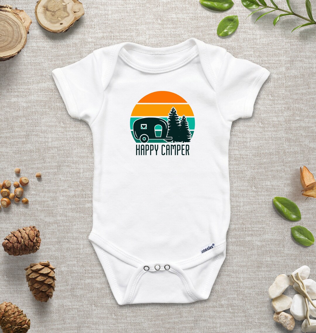 Happy Camper ONESIES Brand Bodysuits or Baby Tshirt Camping Baby
