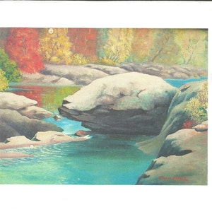 Boulder in River Note Card//New England//Fall Folliage image 1