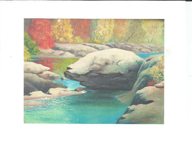 Boulder in River Note Card//New England//Fall Folliage image 1