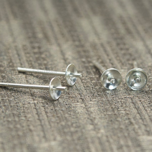 post earrings studs for half drilled beads - sterling silver earrings post studs - earrings studs for bridal jewelry making - 10 pairs