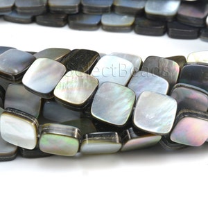 black shell beads - square lip shell beads - double sides shell beads for jewelry - natural seashell beads - pillow shell beads -15 inch