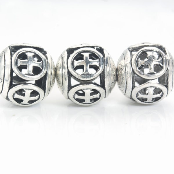 prayer cross filigree round beads - serenity alloy beads - religious metal jewelry beads - holy bracelet beads - round metal beads  -20pcs