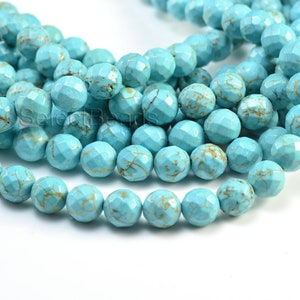 Chinese magnesite blue  turquoise - faceted stone beads -craft supplies for jewelry making - loose gemstone beads - beading supplies -15inch