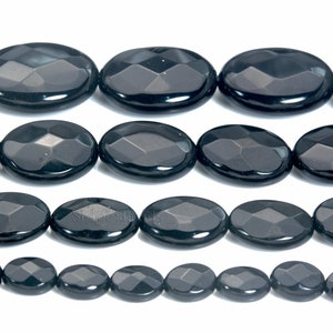 faceted black onyx oval beads - natural onyx gemstone beads - black stone beads for jewerly - quality onyx jewelry beads - 15 inch strand