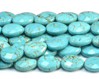 Chinese turquoise faceted teardrop beads - blue green gemstone beads - Chinese Magnesite turquoise beads - jewelry making teardrop