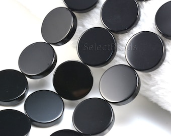 black onyx flat coin beads - natural gemstone beads - black stone beads - jewelry making supplies - natural stone craft beads -15 inch