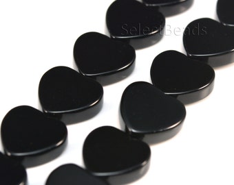 black onyx heart -  natural stone heart beads - black gemstone beads - black onyx beads wholesale - heart shaped beads - 10-12mm - 15 inch