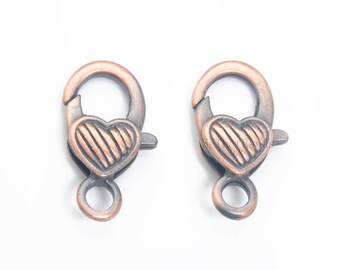 big alloy lobster clasps  - heart textured lobster clasps - metal parrot clasps - clasps findings supplies - 27x13mm clasp -10pcs
