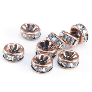 clear rhinestone spacers -  antique copper tone beadcap- antique style findings - brass  separators - size 4-12mm - 100pcs