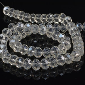 Crystal glass quartz, faceted rondelle, clear  bead, jewelry bead,  jewelry making, quartz bead, jewelry supply--15inch