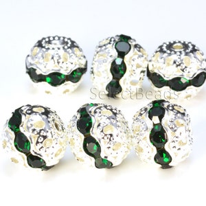 crystal rhinestone brass beads - dark green crystals - brass beads - jewelry making - for craft making - wholesale metal beads