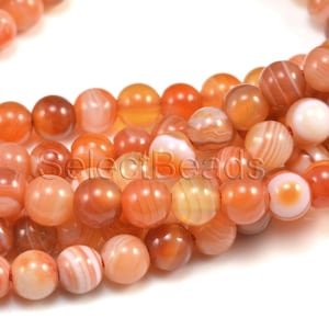 sardonyx bead, red banded agate,  round bead, 4-14mm, agate bead, striped agate, red stone bead, red and white, colorful bead, red gemstone