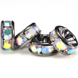 rhinestone bead AB coated , clear crystal metal bead, gunmetal plated ciooer bead, 4-12mm bead, copper spacer, craft supplies--100pcs