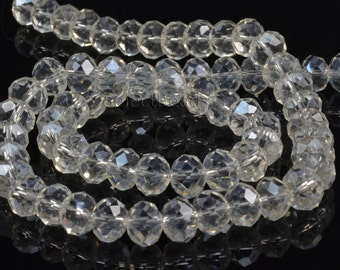 Crystal glass quartz, faceted rondelle, clear  bead, jewelry bead,  jewelry making, quartz bead, jewelry supply--15inch