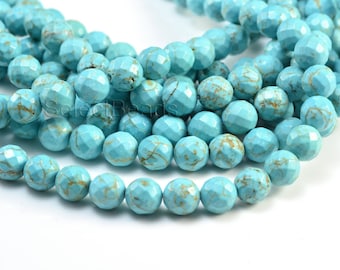 Chinese magnesite blue  turquoise - faceted stone beads -craft supplies for jewelry making - loose gemstone beads - beading supplies -15inch