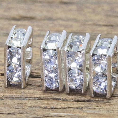 Gold Tone Clear Rhinestone Crystal Square Spacers Gold Tone Etsy