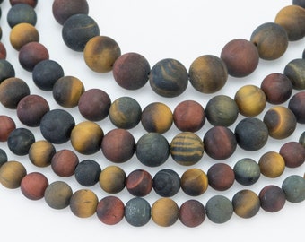 matte round tiger eye beads - blue tigers eye gemstone - red tigers eye stones - natural brown tiger for beading -rainbow tiger eye -15 inch