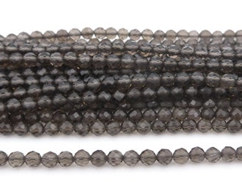 small smoky quartz faceted round  beads - tiny spacer beads - jewelry making separators - gray jewelry beads - 2mm 3mm round quartz beads