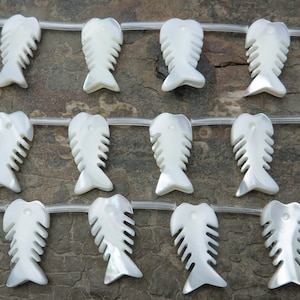 koraliki jaskiniowe z masy perłowej z ości ryby - muszla zawieszki z ości ryby - białe zawieszki z muszli - akcesoria do rzeźbienia koralików