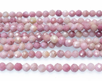 small  rhodonite beads - pink stone spacer beads - 2mm faceted stone beads - 3mm tiny gemstones - 4mm jewelry spacer beads - 15 inch