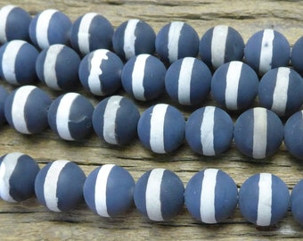 matte round Tibetan agate beads - black and white hand pasted pattern agate beads - natural gemstone jewelry beads - 8mm 10mm beads -15inch