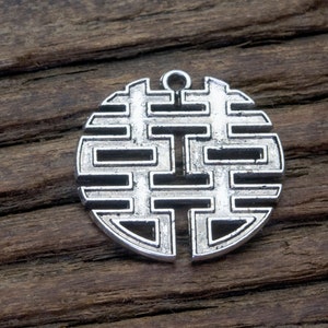 Dijes de plata de doble felicidad, Cuentas de la suerte de caracteres chinos, Dijes de aleación de estilo de plata antigua, Dije de pulsera, Dijes colgantes