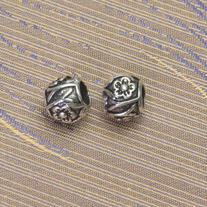 7.5mm silver flower pattern beads - sterling silver bracelet beads - big hole precious silver beads - round silver beads